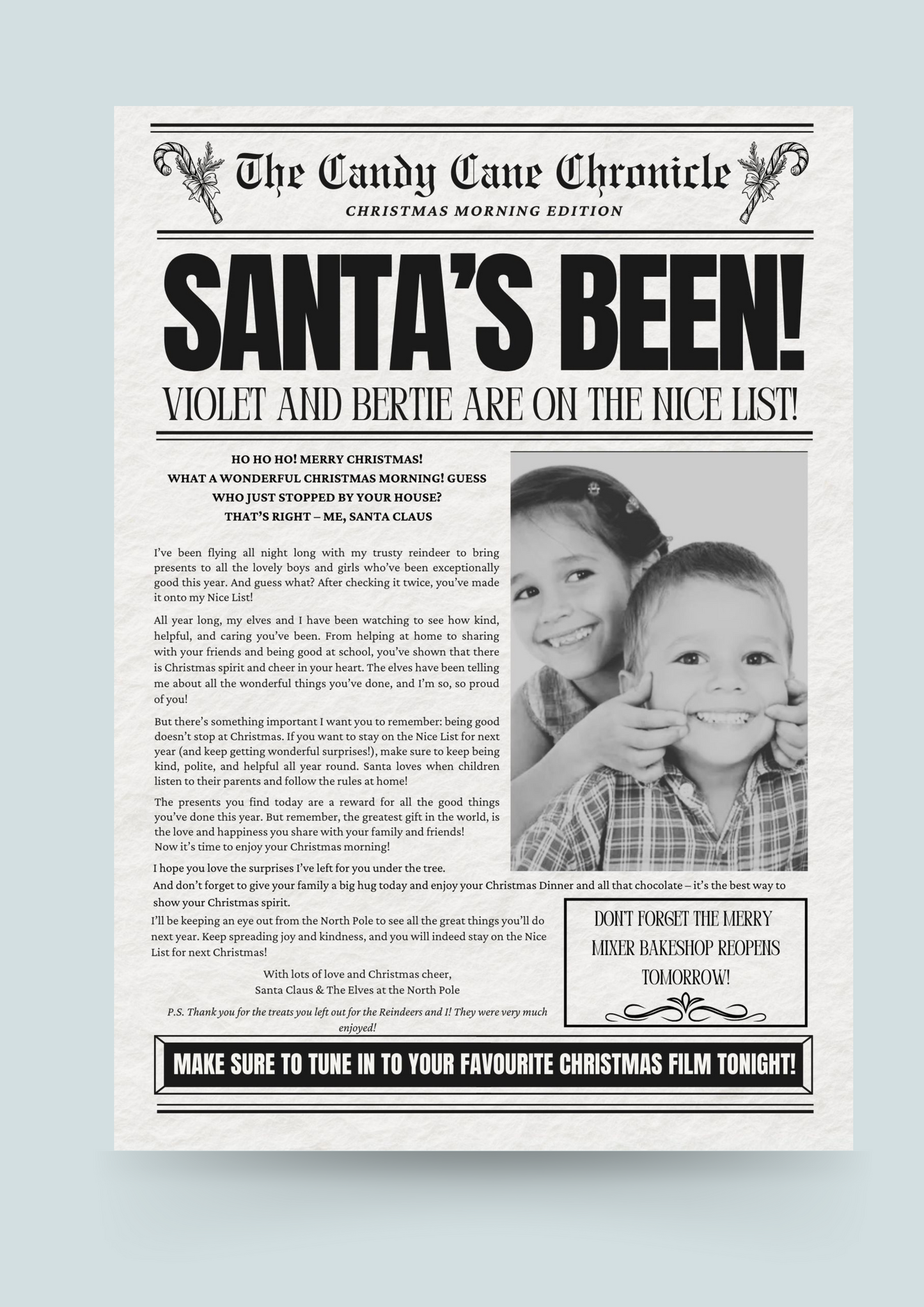 Christmas Morning Personalised Newspaper - Candy Cane Chronicle